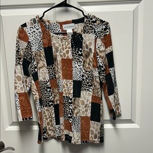Alfred Dunner Patchwork Animal Print Blouse - Black, Brown, Cream